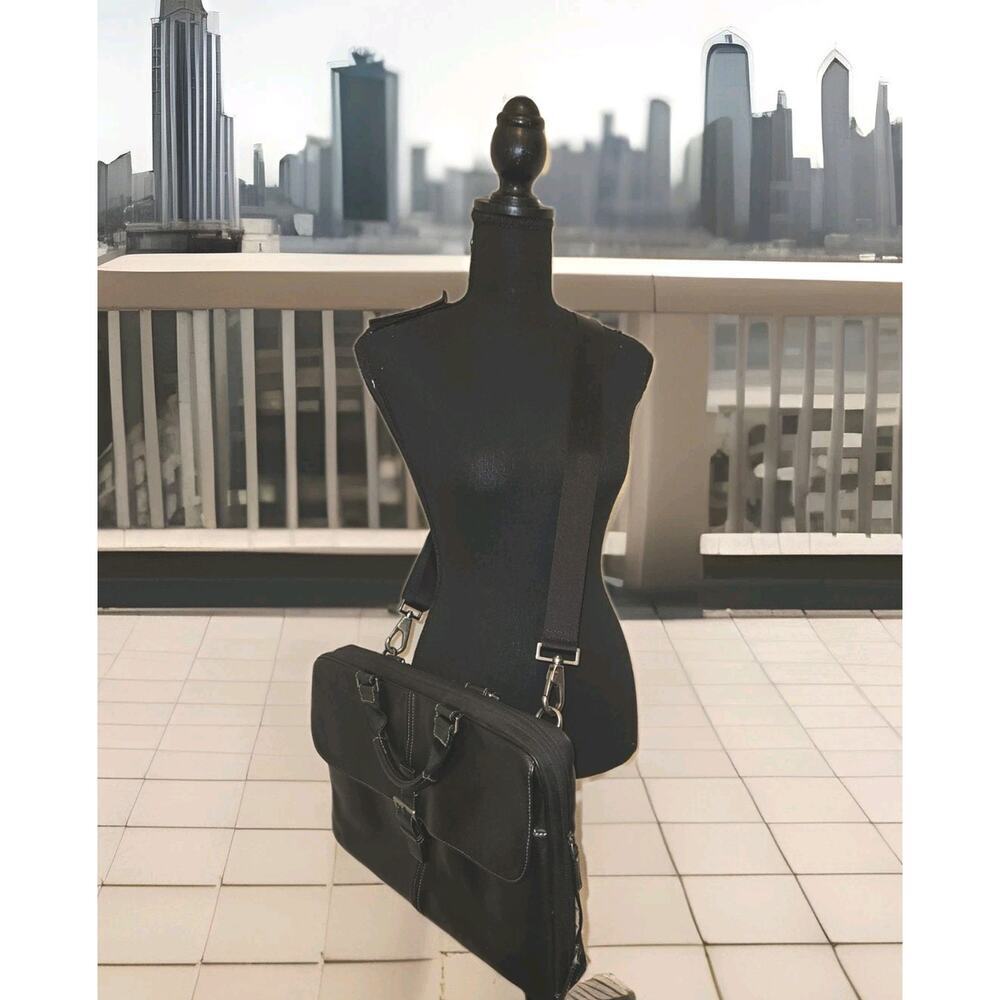 Boconi Black Tumbled Leather Messenger Laptop Bag 16x11x3.5